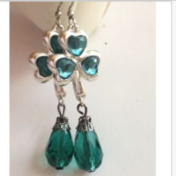 Silver Irish Shamrock Earrings Celtic St. Patricks Day Ireland Dangle Plated - Picture 2 of 10